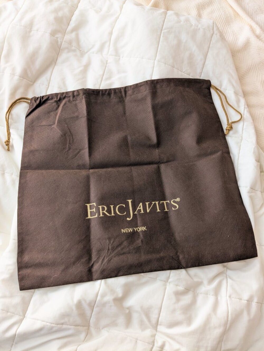 Eric Javits Brown Drawstring Handbag Cotton Dust Bag Large 20 x 22 - Picture 6 of 6